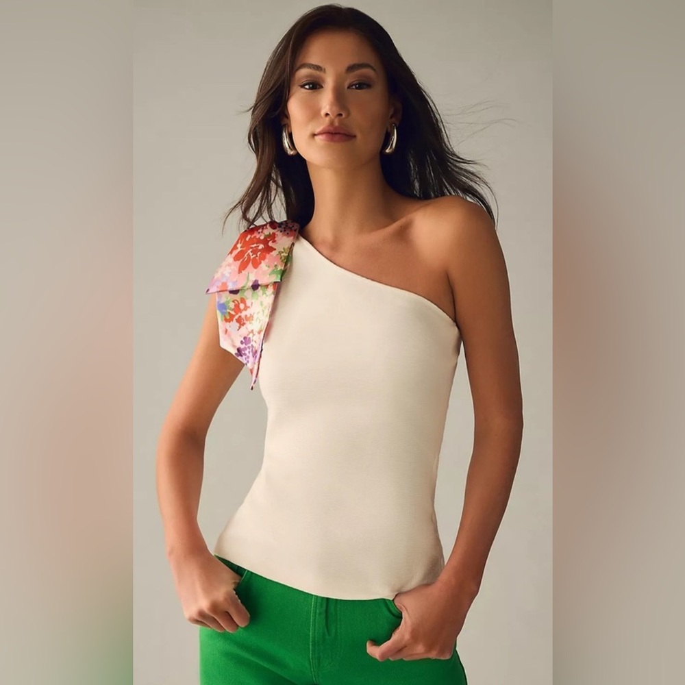 Anthropologie Maeve One-Shoulder Bow Top, Sz M